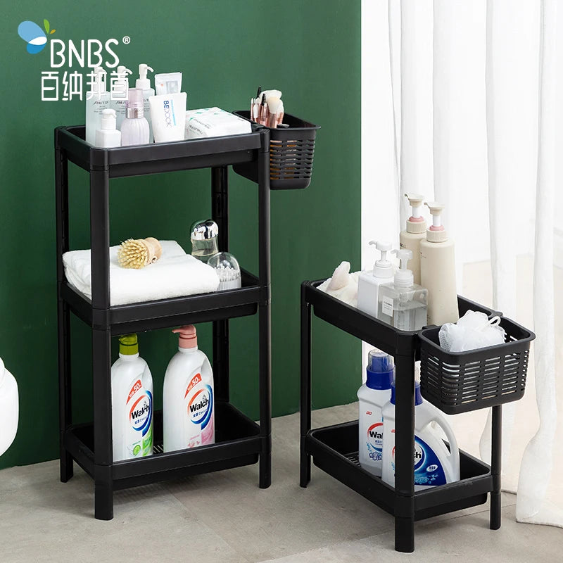 Multi-Purpose Bathroom Storage Rack Organizers Plastic Standing Storage Racks With Basket Bins