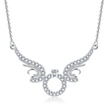 Trendy Exquisite S925 Sterling Silver Necklace Jewelry Rhodium Plated Silver Angel Wing Cubic Zirconia Ring Pendant Necklace