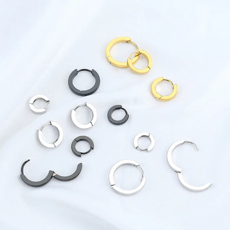 European American Style Stainless Steel Fashion Hoop Earrings Classic Curved Small Circle Line Double-Sided Ear Buckle Jewelry