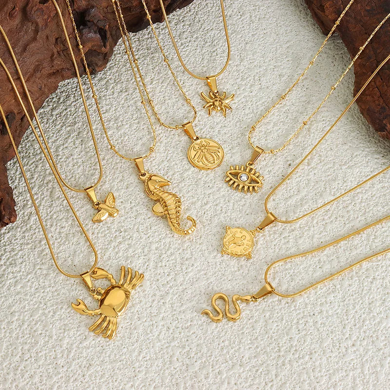 Simple Fashion Devil's Eyes Seahorse Spider Crab Pendant Necklace Stainless Steel Animals Clavicle Necklace