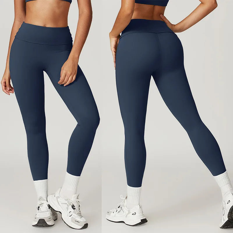 CNSHELL High Folded Waist Scrunch Butt Custom Logo Brushed Fabric Yoga Fitting Fitness Running Gym Leggings