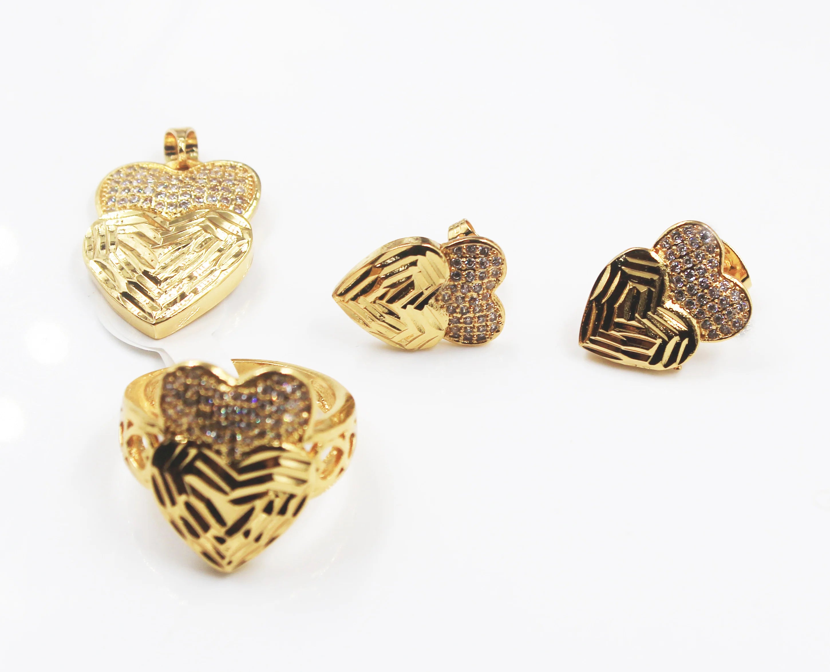 BMZ New 2025 Hot Sell 18k 4pis Full Good Quality CZ Heart Luxury Set Jewelry