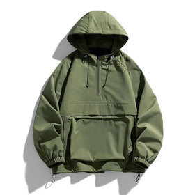 1/4 Zipper Anorak Jacket Solid Color Hooded Pullover Mens Jacket Outdoor Windbreaker