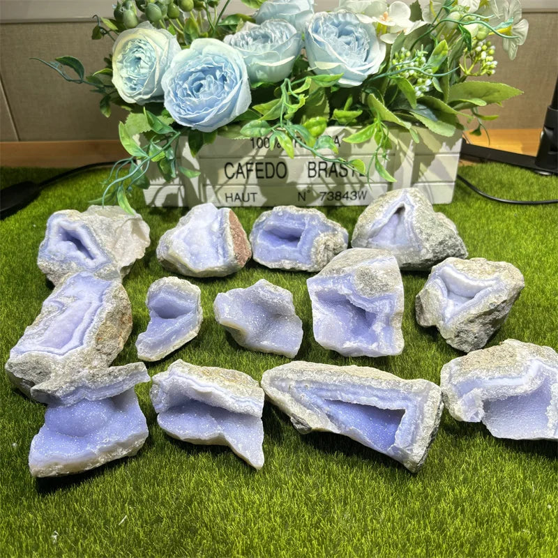 Natural Crystal Crafts Rough Gemstones Healing Druzy Raw Stone Blue Lace Agate Geode Specimen for Decoration