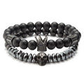 Wholesale New Designs Jewelry Accessories Matte Black Stone Beads Skull Bracelet Crown Bracelets Men