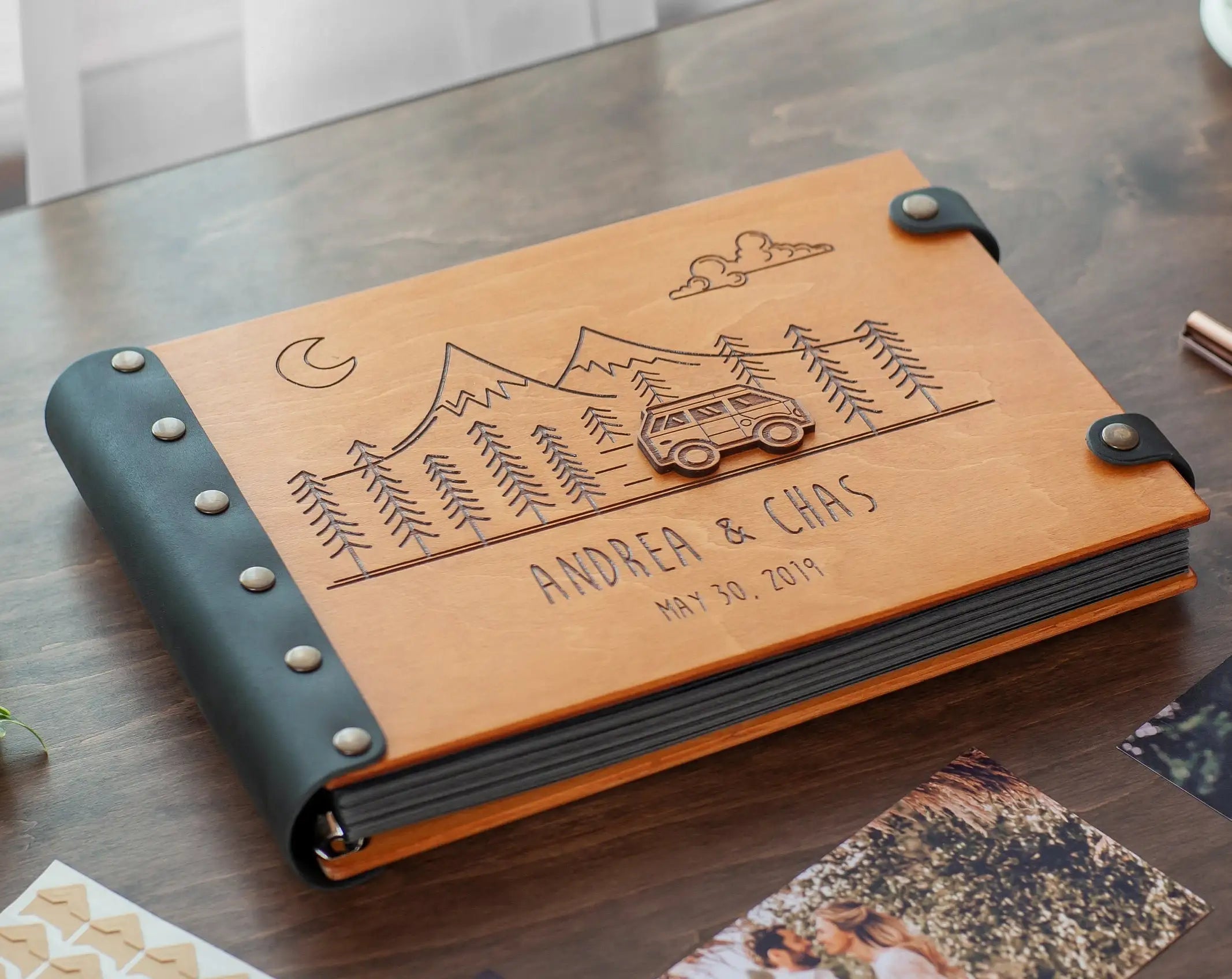 Retro Custom Wood Loose Leaf A4 Photo Scrapbook 40pages Wedding Travel Baby Memory Guestbook Customizable Leather Color Printing