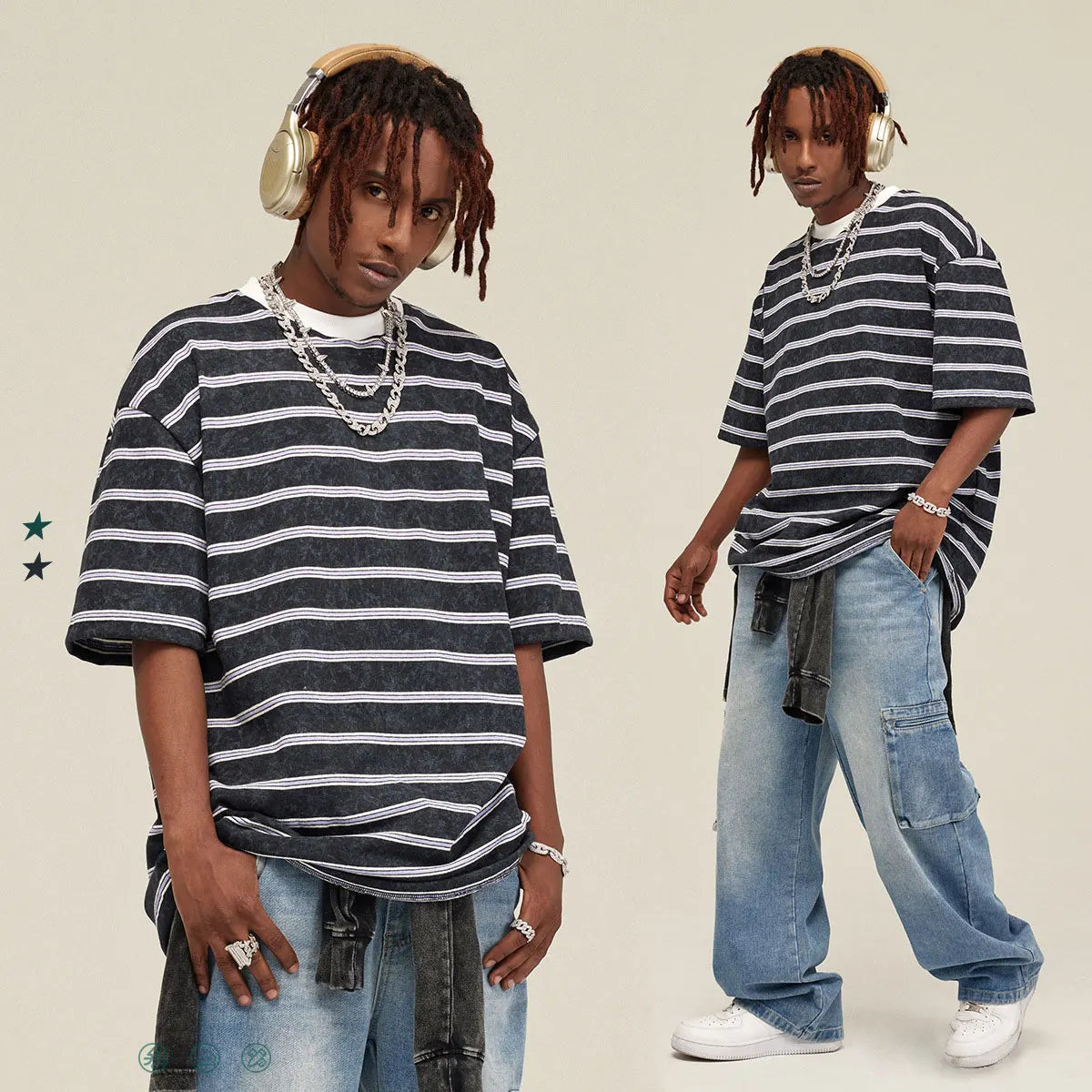 Xinglan Wholesale Customized Round Neck T-shirt Striped Short Sleeve Men's T-shirt Spring/Summer 280G Retro