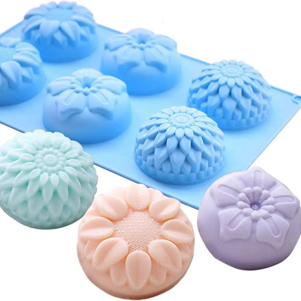 10484 Mixed Flower Shapes 6 Cavity Silicone Sunflower Soap Mold