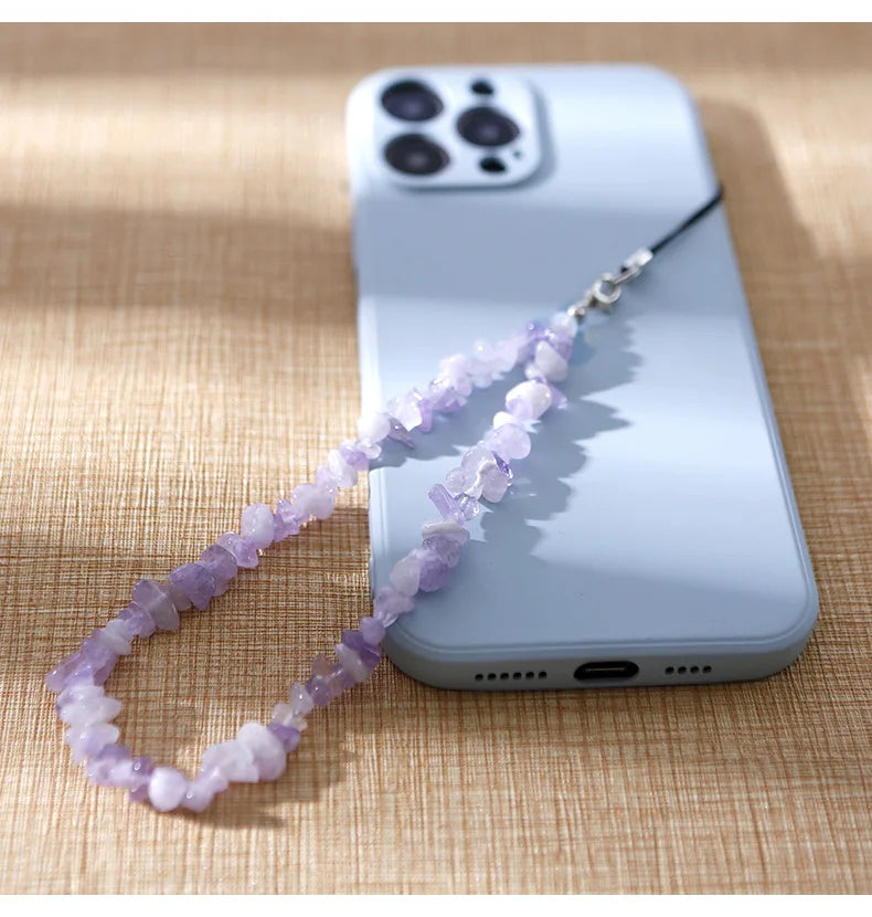 Hot Sell Natural Crystal Rose Quartz Amethyst Mobile Phone Pendant DIY Raw Crystal Wrist Strap Phone Pendant