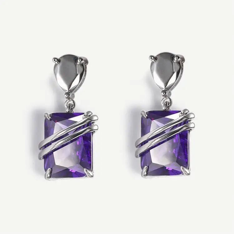 Chris April Fashion Luxury Jewelry Brass Rhodium Plating Purple Cubic Zircon Drop Earrings