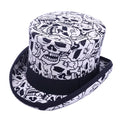 Ready to Ship Wholesale Mad Hatter magic trick Topper Hats Wool Felt White Top Hat with Polka Dot/skull Printed