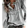 RNSHANGER Korean Women Doll Collar Denim Blouses Autumn Cardigan Loose Jeans Punk Gothic Bomber Shirts for Ladies