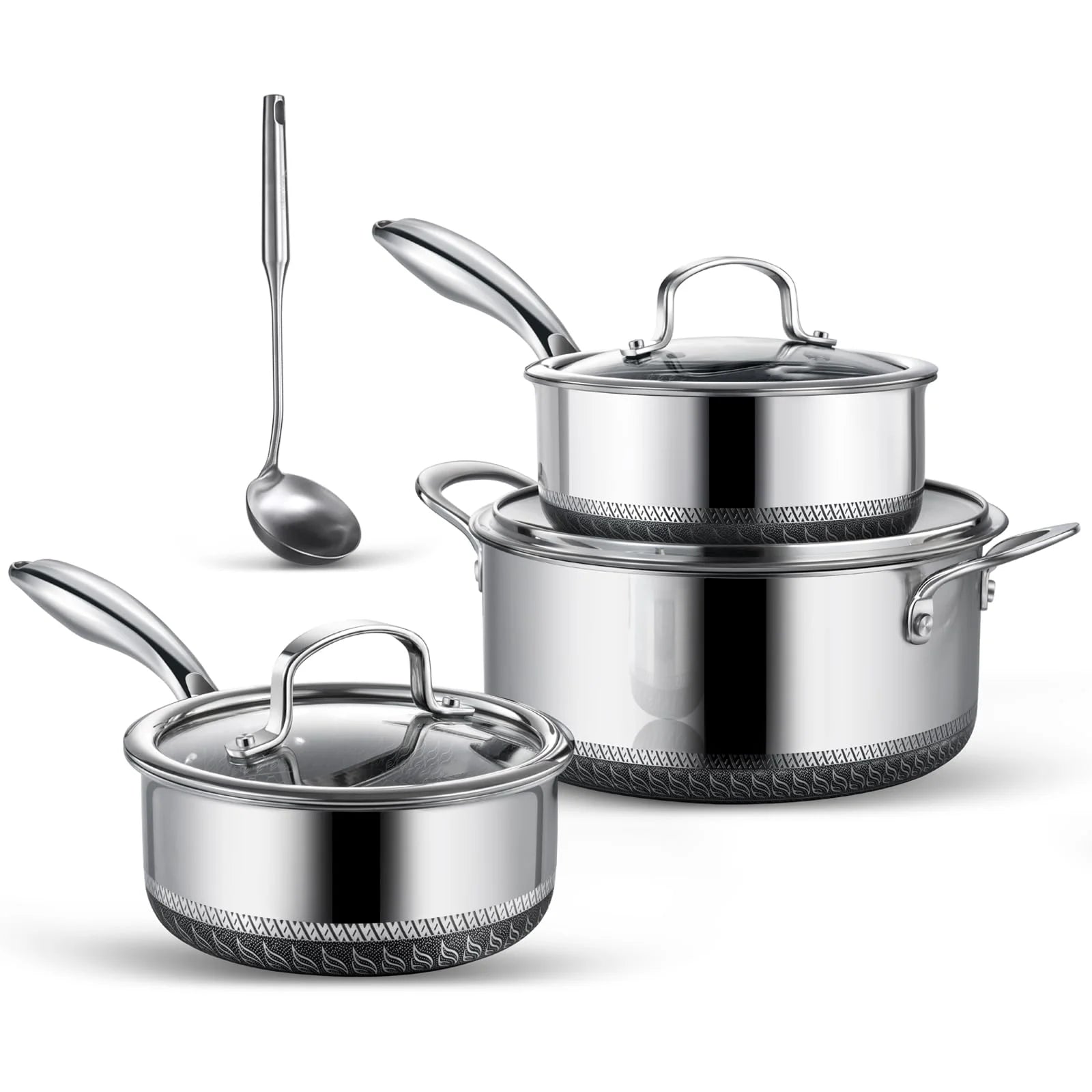 Hybrid Nonstick Stainless Steel Cookware Sets Pots and Pans Set Non Stick 7Pcs Dutch Oven Pot with Lid Dishwasher Safe