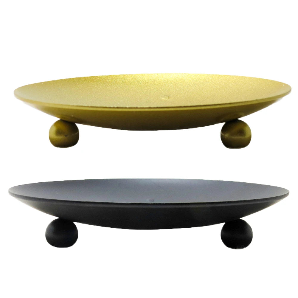 Gold & Black Metal Round Pillar Candle Holder Plate Iron-Made Wedding Votive Candle Holders Other Candle Lanterns & Jars