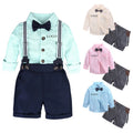 Top and Top Fashion Kids Clothing Sets Boy Gentleman Suit Long Sleeve White Bowtie Shirt+Overalls 2Pcs Clothes Outfits Tuxedo
