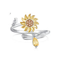 Dylam Dainty Dichroic Plating 925 Sterling Silver Sunflower Bee Shape Adjustable Open Anxiety Spinning Rings for Women