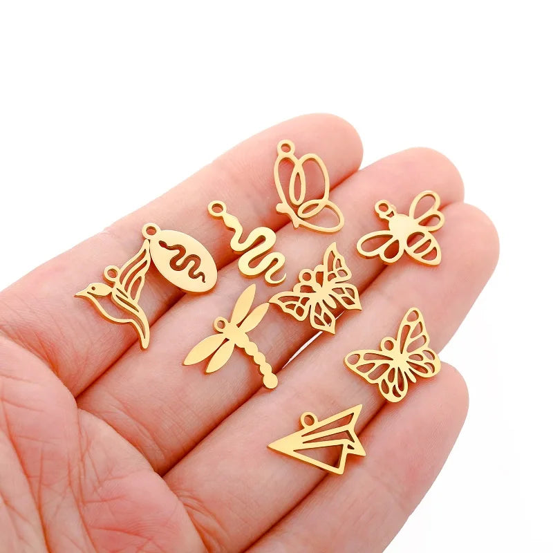 DIY 18K Gold Plated Stainless Steel Jewelry Supplies for Necklace Earring Pendant Making-Classic Bee Fishtail Unique Charms