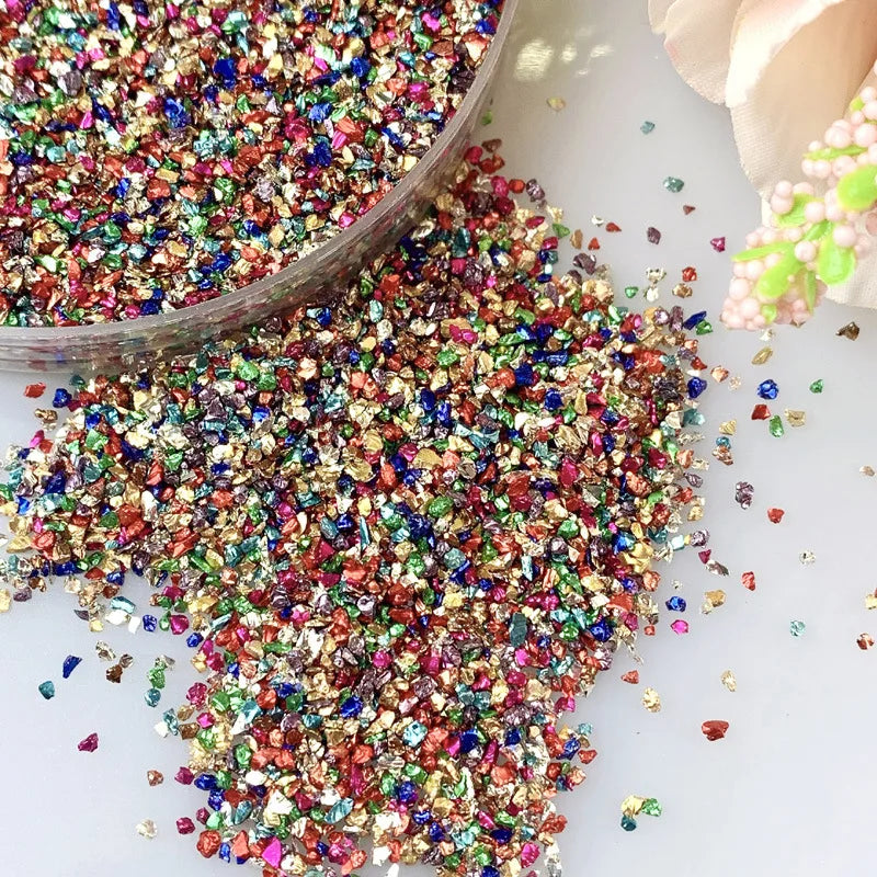 450g 3D Small Broken Glitter Glass Irregular Metallic Crystal Chips Chunky Sequins Crushed Glass for Craft Glitter Fine Resin