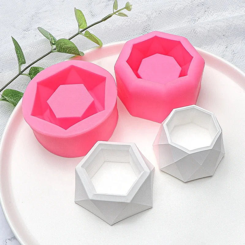 Creative Geometric Polygonal Eco-Friendly Flower Pot Vase Mould Office Decoration DIY Clay Cementsilica Silicone Mold OPP Bag
