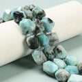 Customized Side Center Drill Faceted Nugget Chunk Stone Bead Strand Black Blue Amazonite Beads for Jewelry Making 12-14x16-18mm