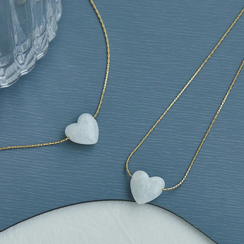 Best Selling Gold Plated 316L Stainless Steel Heart Pendant Necklaces Natural Stone Heart Jade Necklace for Women