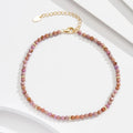 RINNTIN SA90 Custom Nature Beads Bracelet With Bohemia Purple Mica Gold Beads Charm Pink Gemstone 925 Silver Anklet