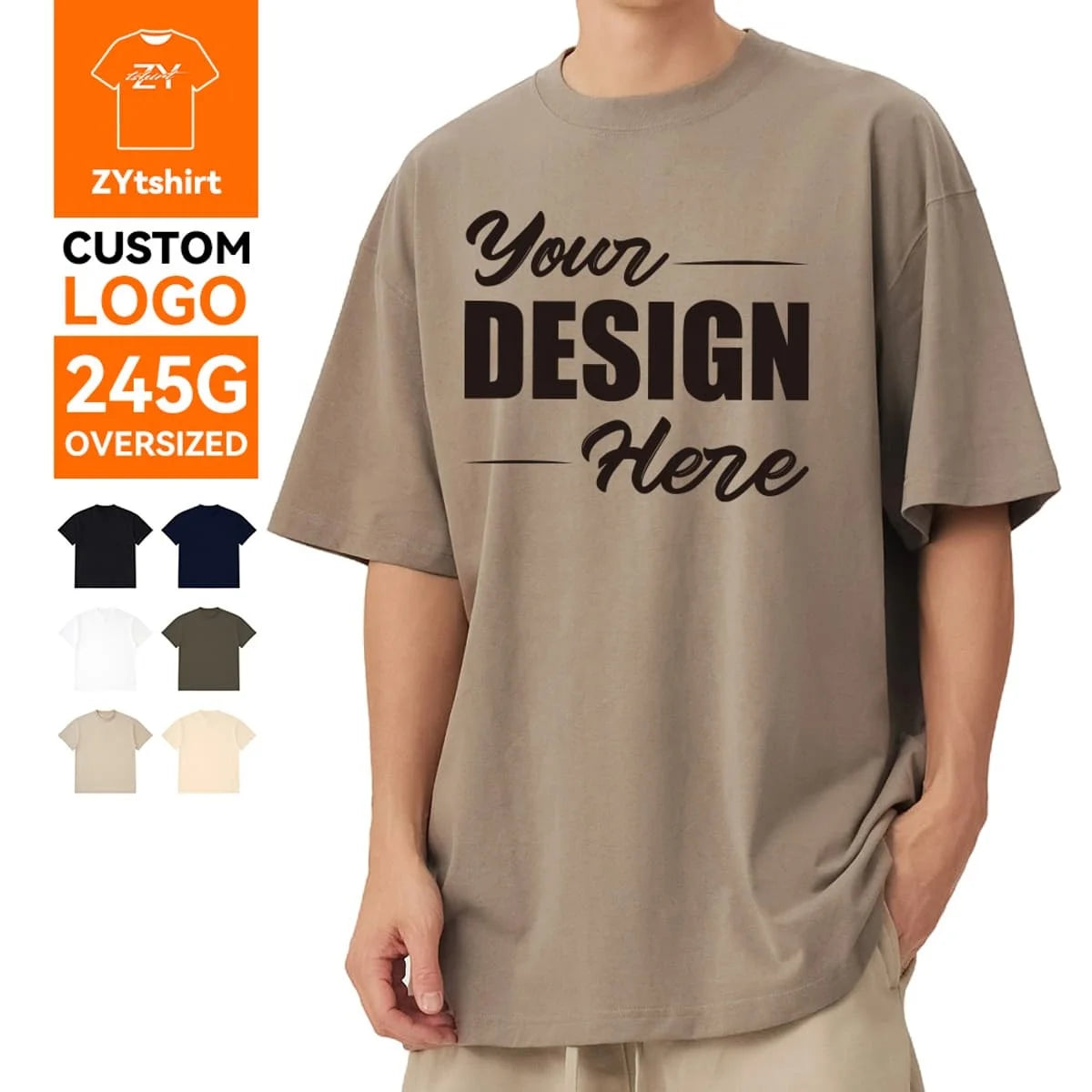 ZYtshirt Custom Wholesale 245GSM Anti-Wrinkle Cotton Oversized T-Shirt Logo Printing for Casual Urban Wear
