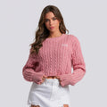Women's Vintage Style Acid Wash Sweater 100% Cotton Crew Neck Pullover Jumper Breathable Single Breasted Pink Red Winter