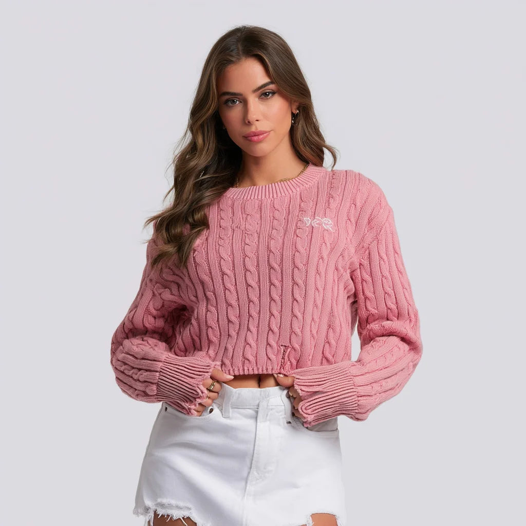 Women's Vintage Style Acid Wash Sweater 100% Cotton Crew Neck Pullover Jumper Breathable Single Breasted Pink Red Winter