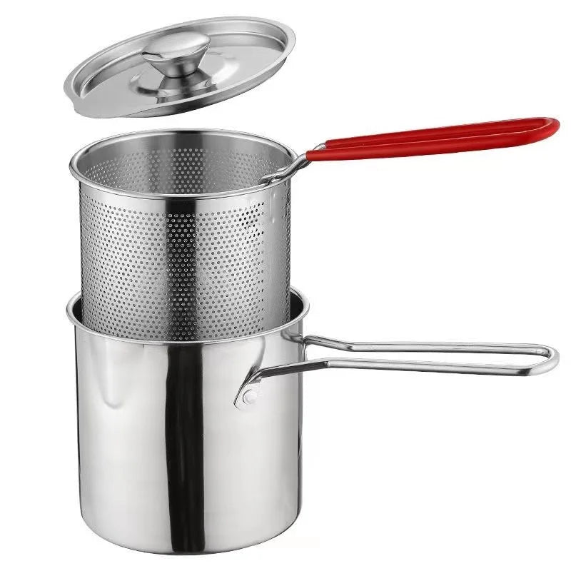 1.2L Small Portable Premium Stainless Steel Cookware Set Frying Pot With Basket and Clip
