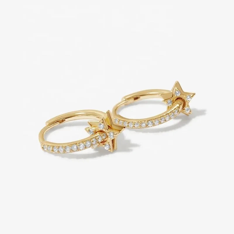 LOZRUNVE Dainty Wholesale Jewelry Sterling Silver 925 Zirconia Bling Star Charm Huggie Hoop Earring
