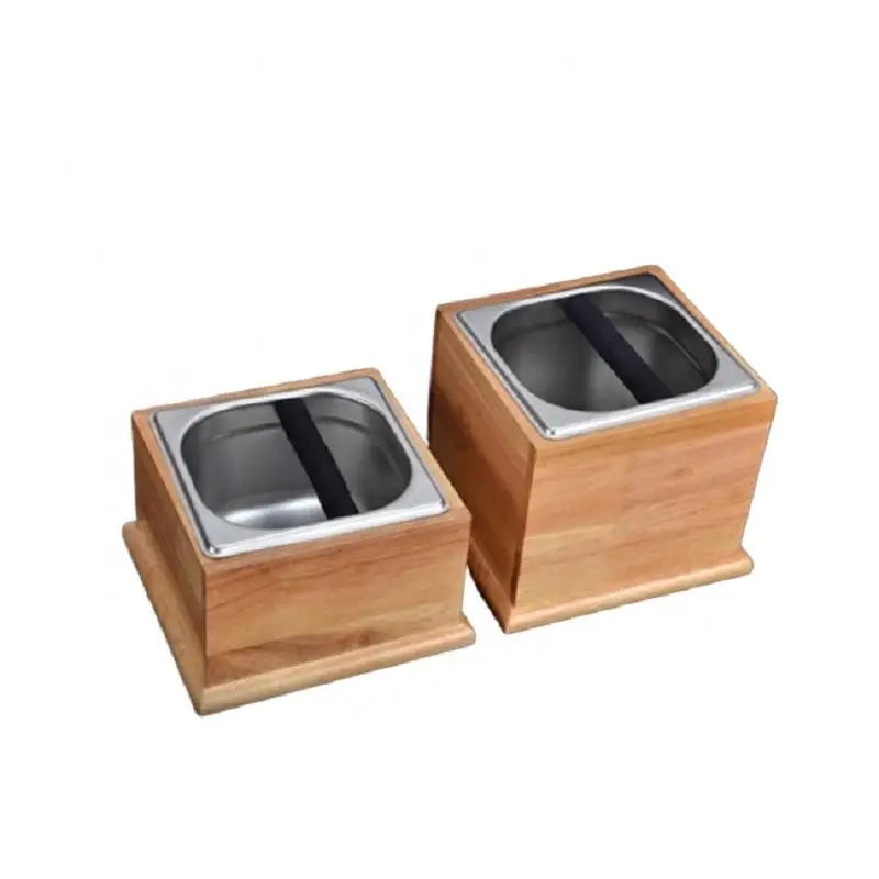 New Style  Stainless Steel Barista Espresso Coffee Knock Box with Wooden Base