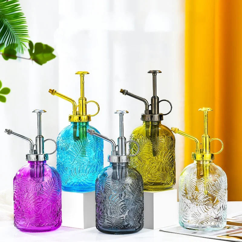 7.7 Inches Tall Colorful Glass Bottle with Cork Sealing Vintage Style Decorative Water Spray Top Pump 360ml 12oz Plant Mister