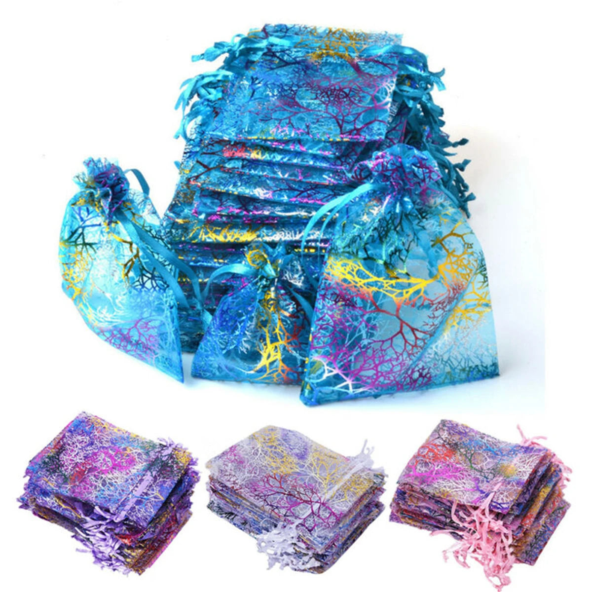 7x9cm Sheer Coralline Organza Favor Gift Packaging Bags Drawstring Jewelry Pouches Wedding Party