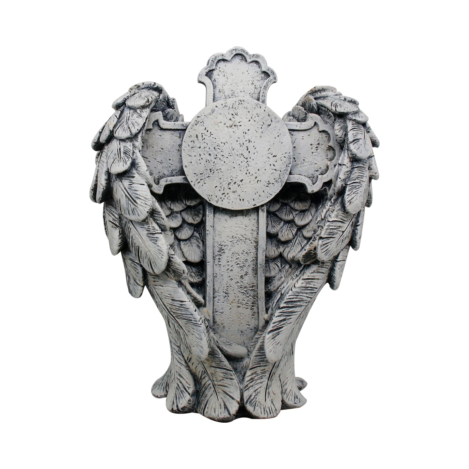 Vintage Angel Wing Cross Resin Sculpture with Distressed Finish Antique Style Wall Hanging Ornament with Feather Texture