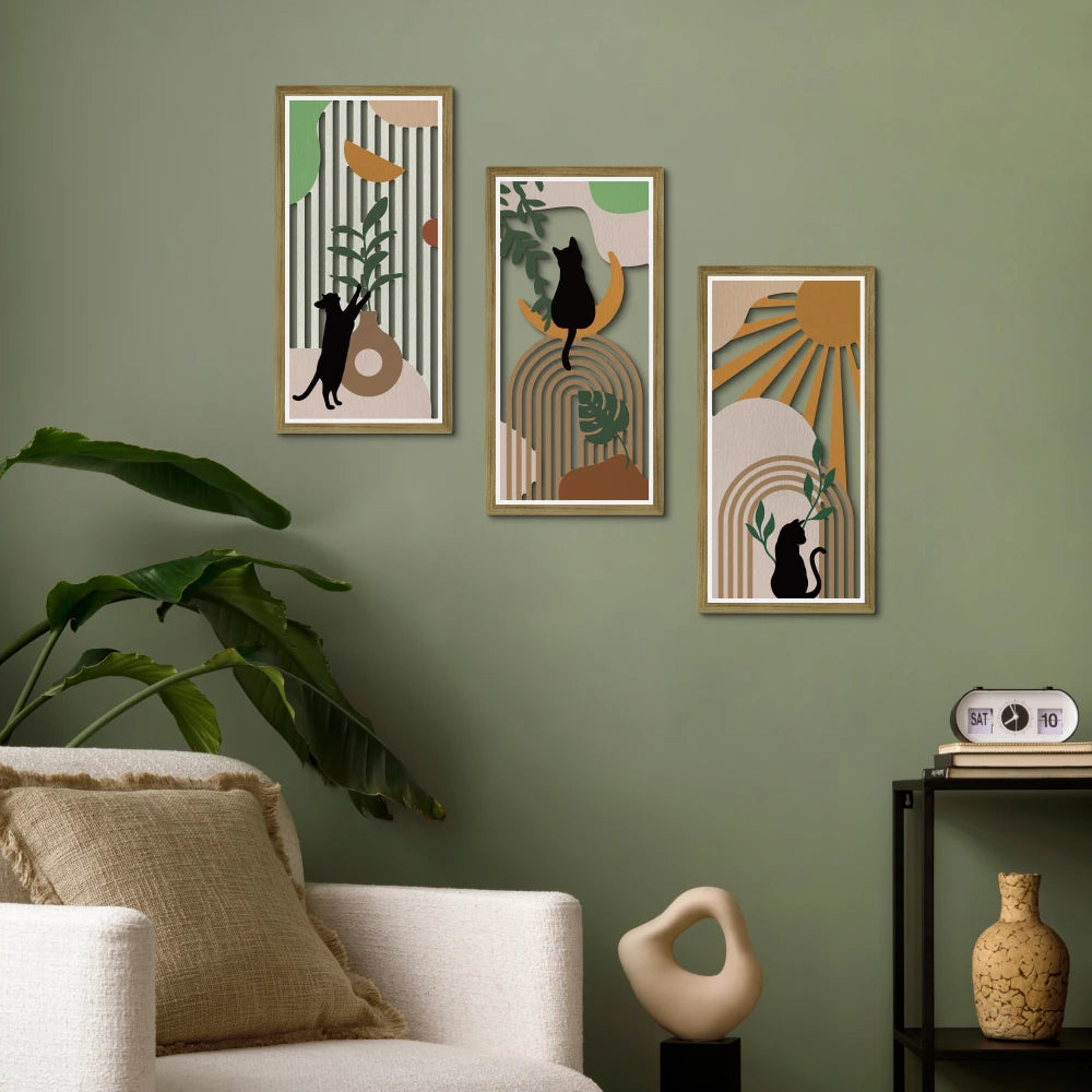 Bohemian Style Hand-painted Art Panels Modern Wooden Wall Decor Set Vintage Home Decor for Living Room Bedroom