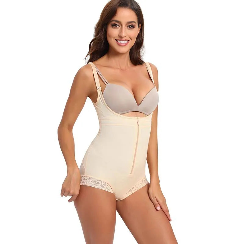Wholesale Seamless Women's Open Bust Corset Firm Compression Body Shaper with Breathable Crocheted Weaving Ladies Bodysuit