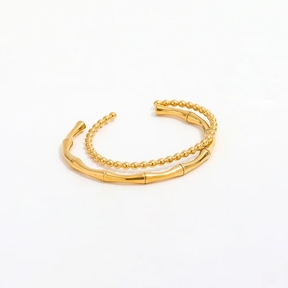 High End 18K PVD Gold Plated Bamboo Cuff Bracelet Bead Bangle Bracelet Stainless Steel Jewelry