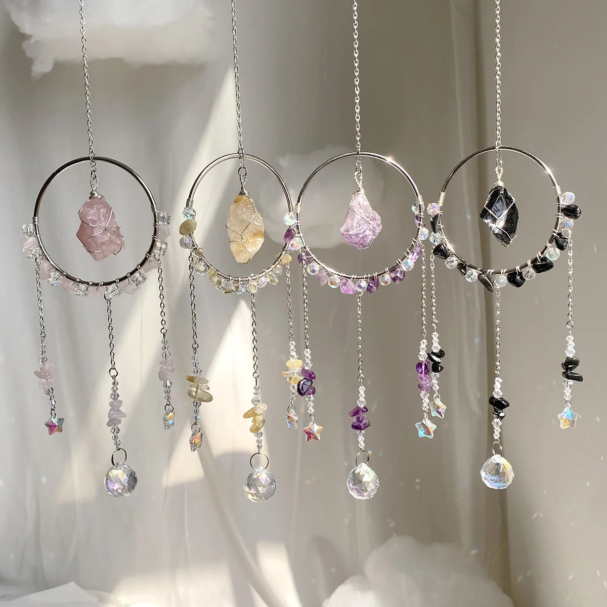 Wholesale  Crystal Sun Catcher  Silver  Sun Catchers Gemstones Crystal Crafts Amethyst Suncatcher Home Decor