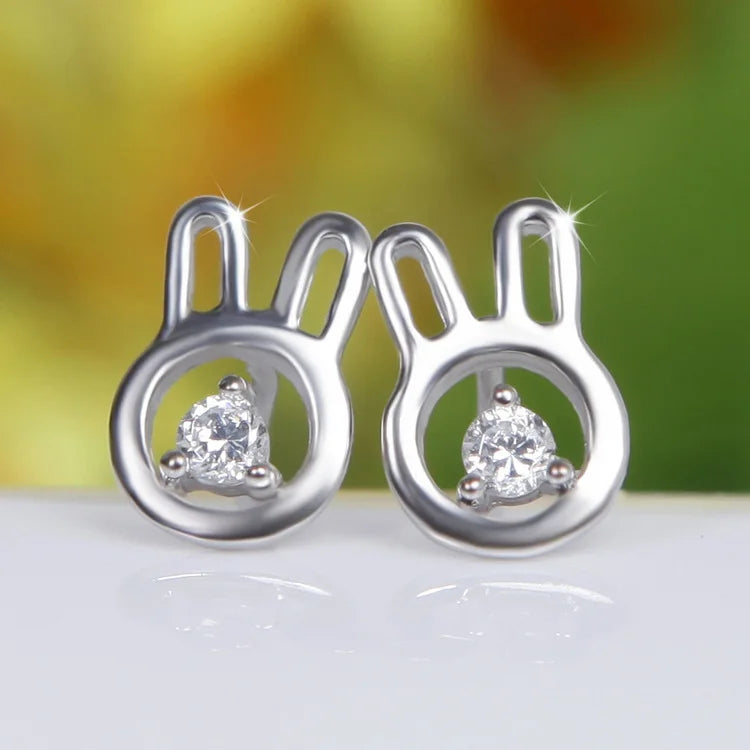 Wholesale 925 Sterling Silver Rabbit Diamond Earrings Female Korean Jewelry with Gold Plating Trendy Style
