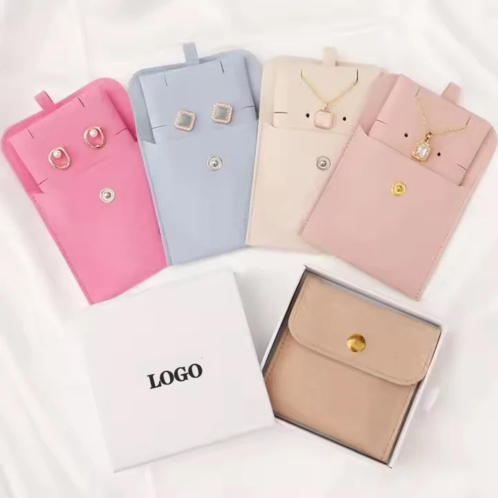 Custom Logo Velvet Sueded Jewelry Packaging Pouch Bag Recyclable Insert Pad and Button