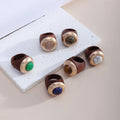 Vintage Round Natural Stone Inlaid Wood Ring Personalized Gold Plated Gemstone Women's Ring