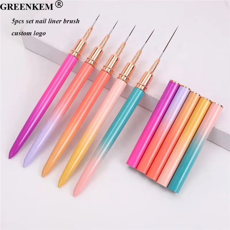 New 5pcs Set Multi-color Gradient Nail Liner Brush Nail Drawing Pens Professional Metal Handle Nail Liner Brush Set