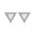 Fine Jewelry 925 Sterling Silver Geometric Triangle Shape Natural Opal Stud Earrings
