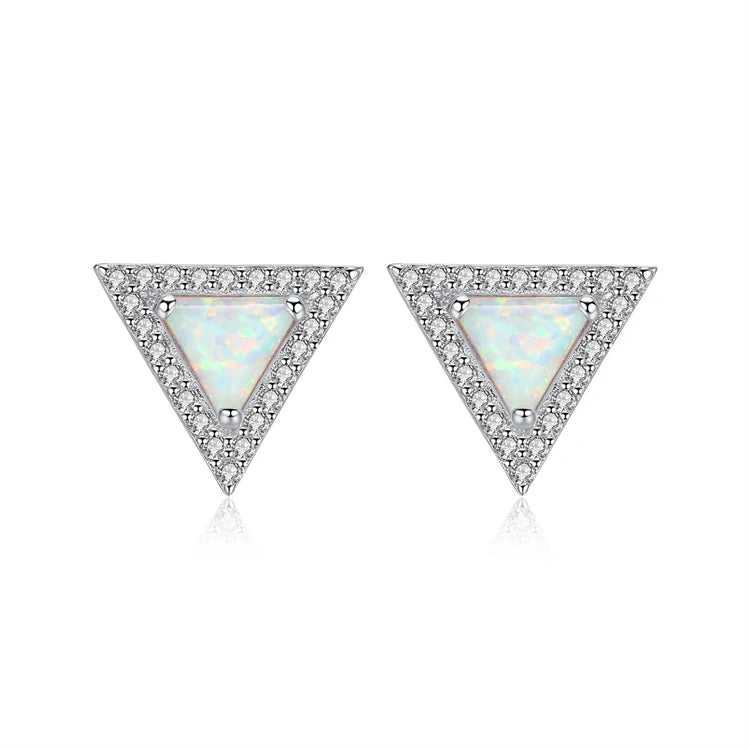 Fine Jewelry 925 Sterling Silver Geometric Triangle Shape Natural Opal Stud Earrings
