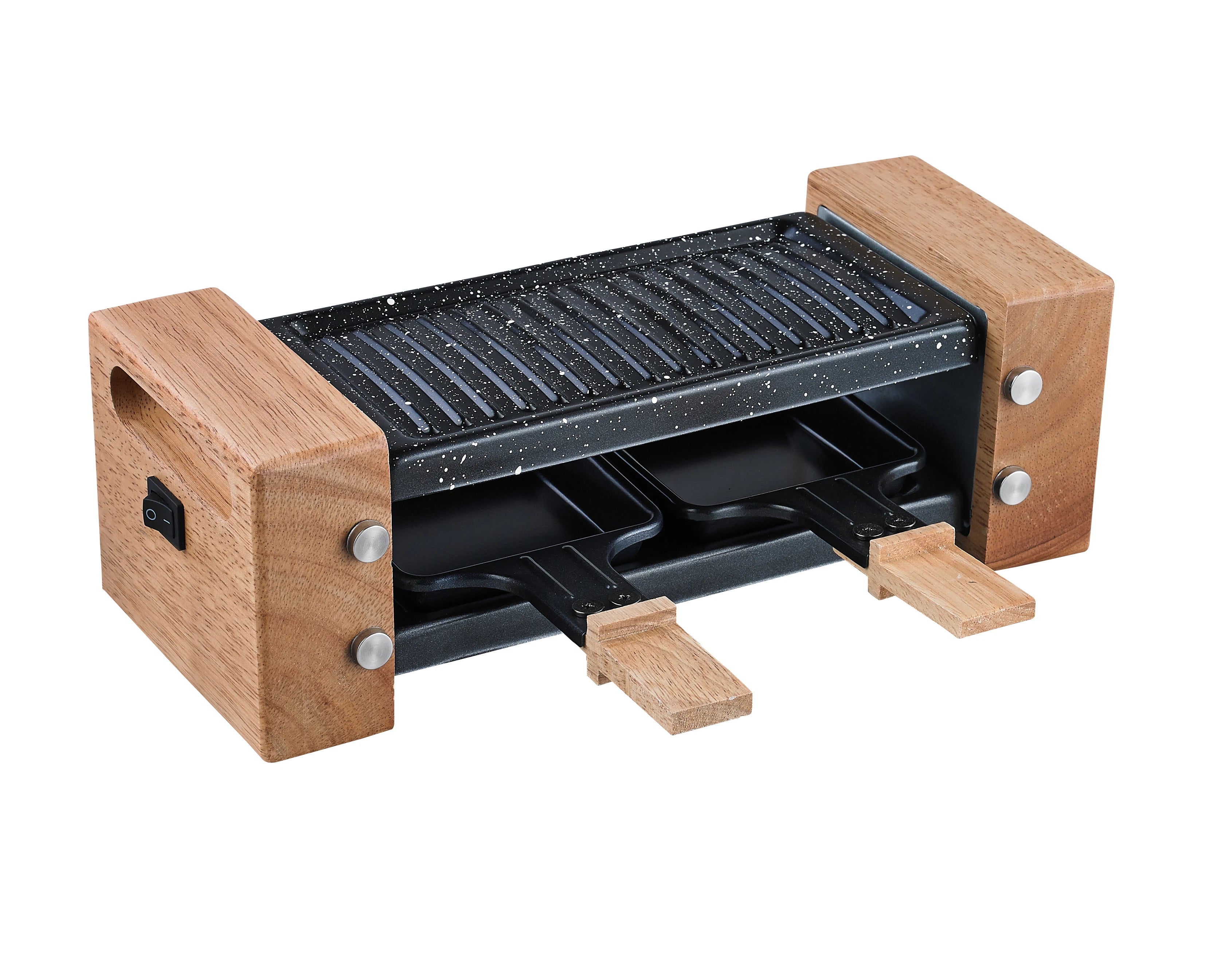Electric Mini Raclette Rrill Wooden Handle Non-Stick Surface Dismountable Oil Collector Mechanical Temperature Control for