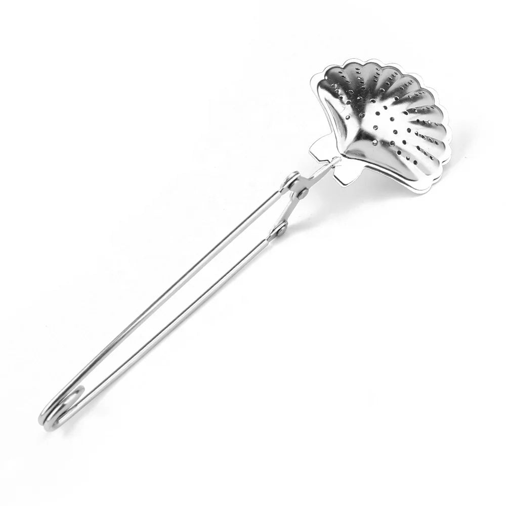 Shell Shaped Metal Stainless Steel Tea Ball Tea Infuser Strainer Stew Seasoning With Snap Handle
