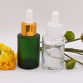 Cosmetic Container 1ounce Frosted Green  Flat Shoulder 30ml Glass Bottle Dropper