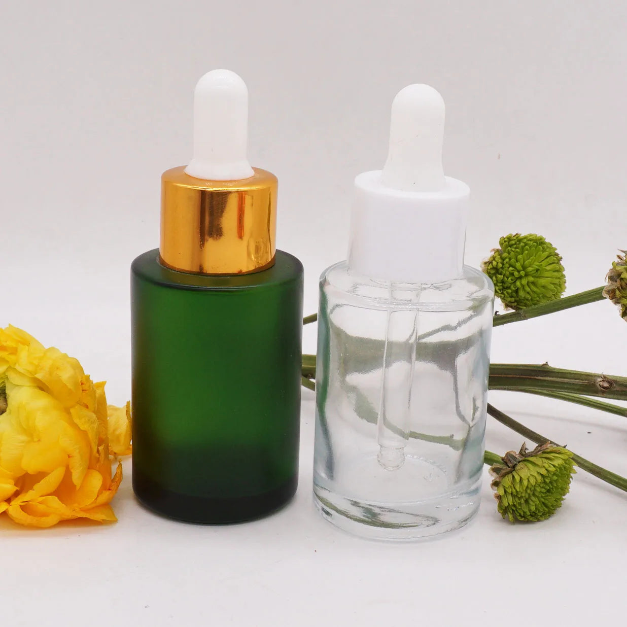 Cosmetic Container 1ounce Frosted Green  Flat Shoulder 30ml Glass Bottle Dropper