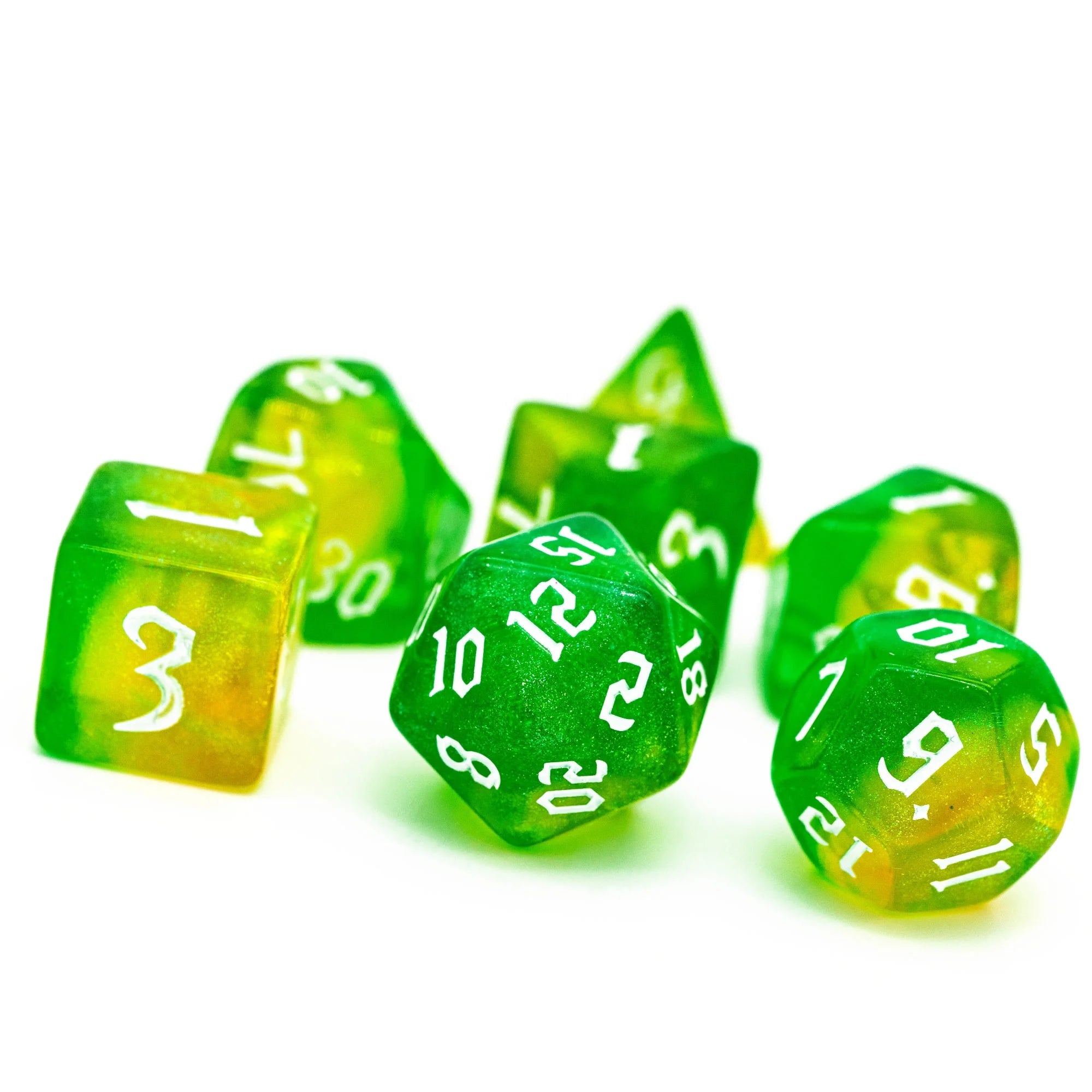 Udixi Polyhedral Acrylic Plastic Dungeons and Dragons Custom logo RPG Dice Set Yellow&Green